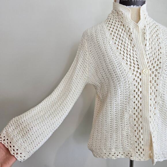 Ann Taylor Ivory Lace Crochet Sweater Cardigan Sz MP (710) - Picture 3 of 14